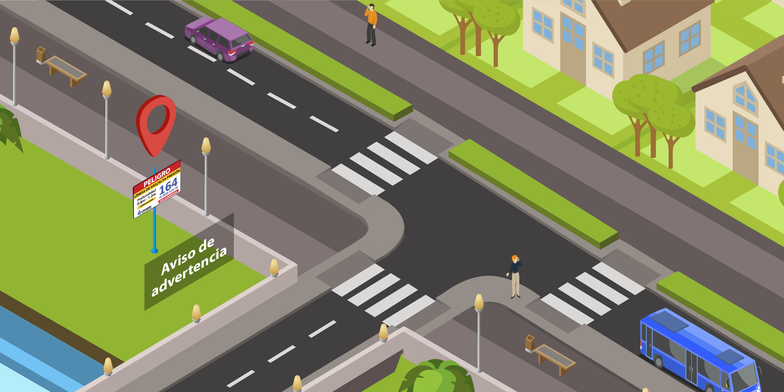 Por los avisos de advertencia de redes de distribución de gas de media o alta presión, los cuales están instalados en los costados de las vías.